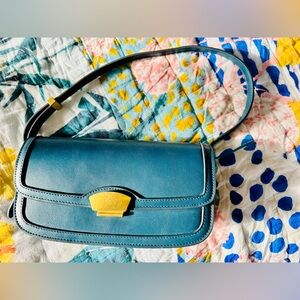 Mango Blue Leather Shoulder Bag
